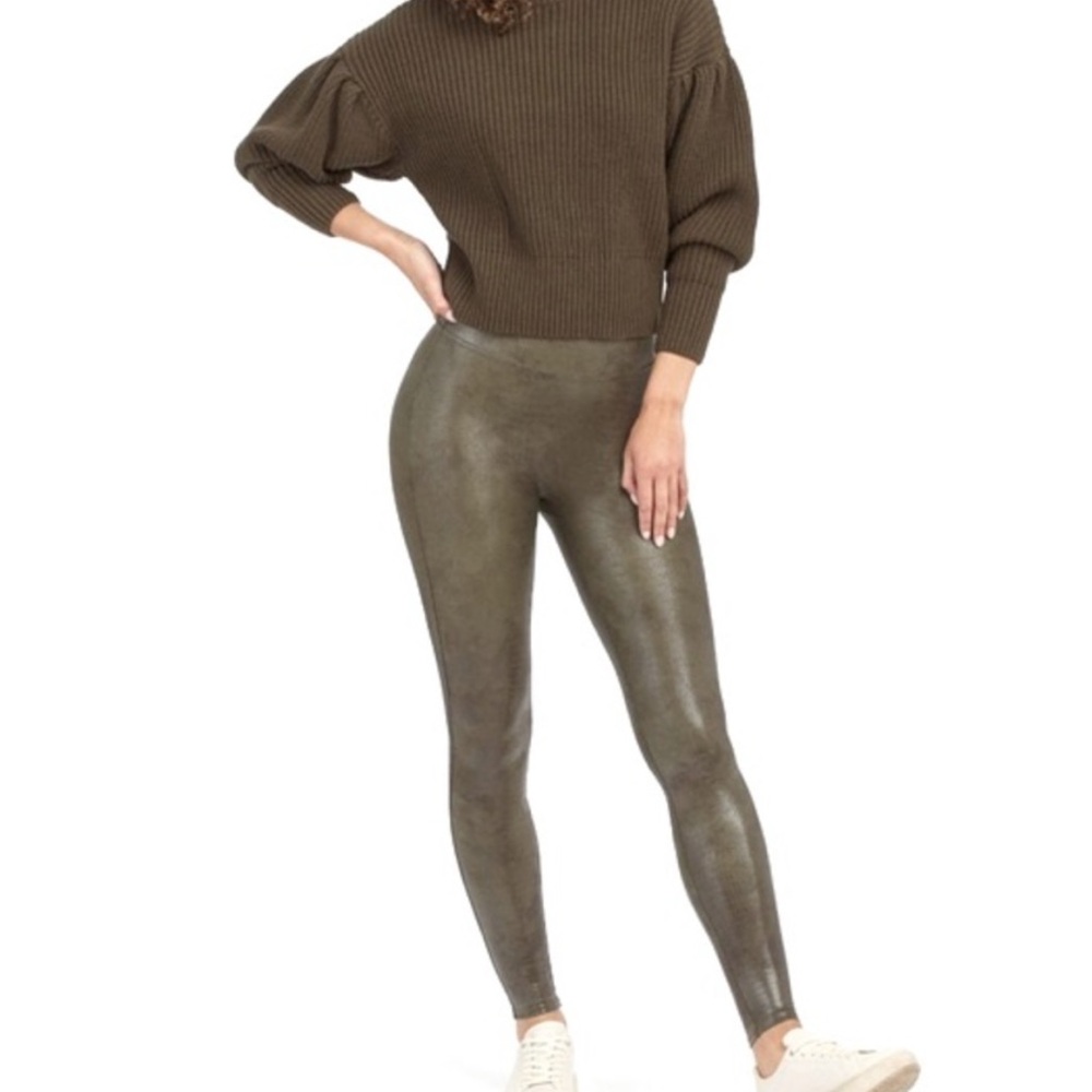 SPANX Olive Faux Leather Leggings